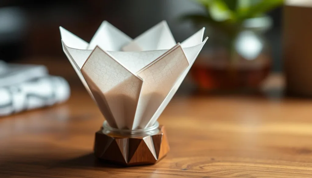 generate an image of the origami dripper with a hario v60 filter